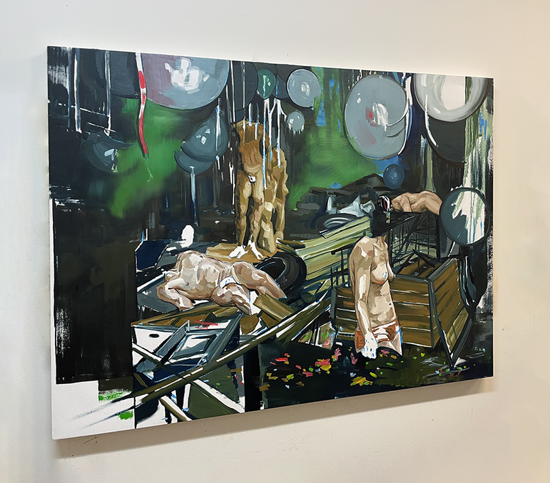 Installation view of "Brouhaha", 165 x 124 cm, oil and acrylics on canvas, a painting by Dutch artist Max Schulze
